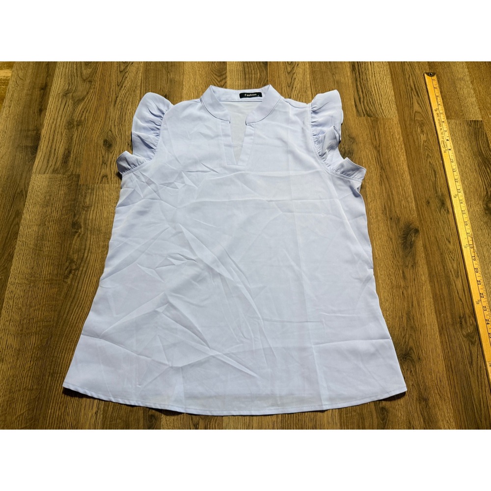 Fashion Shirts Womens Size Medium Light Blue Flutter Sleeve V-Neck Blouse